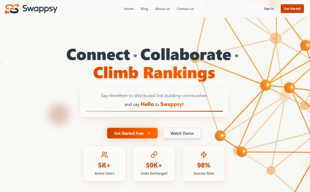 Swappsy platform interface showing verified link building partner opportunities and live status tracking